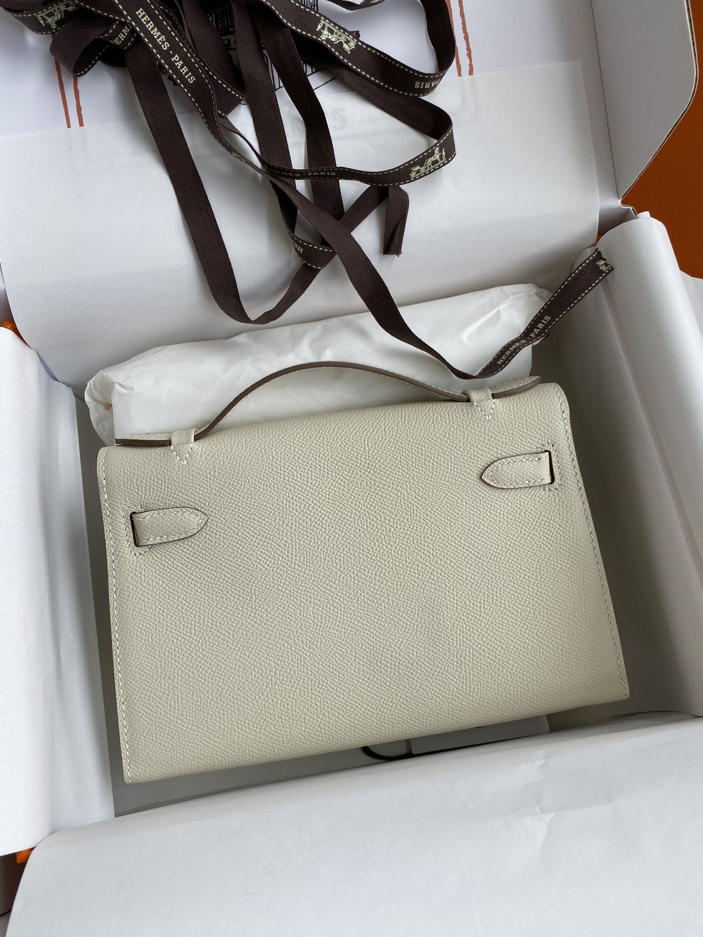 Hermes Mini Kelly Pochette 22cm Bag In White Epsom Leather